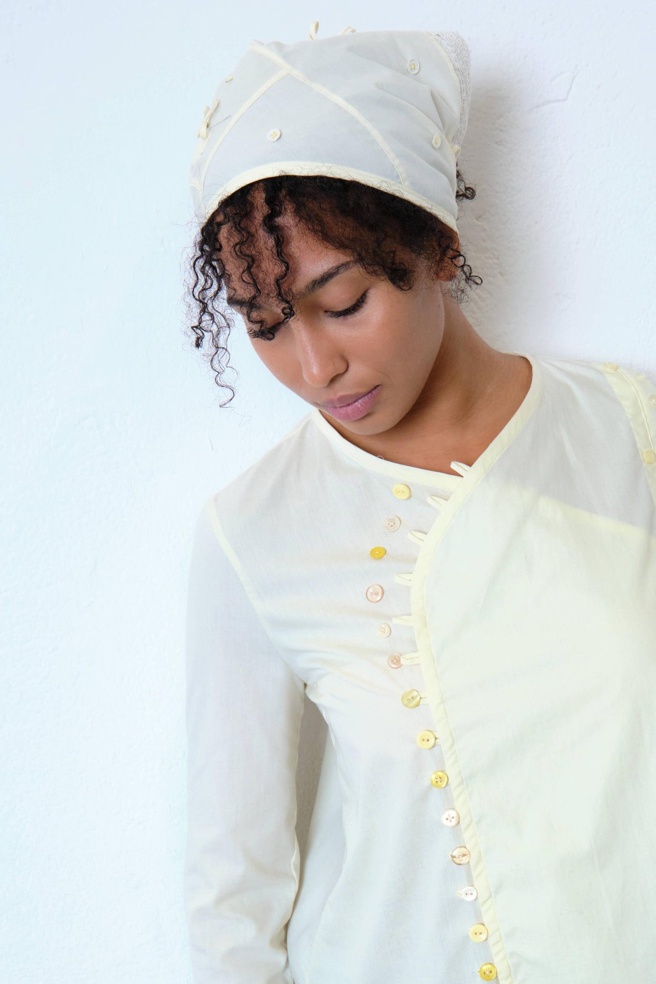 Upcycled Butter Yellow Buttoned Top (L)