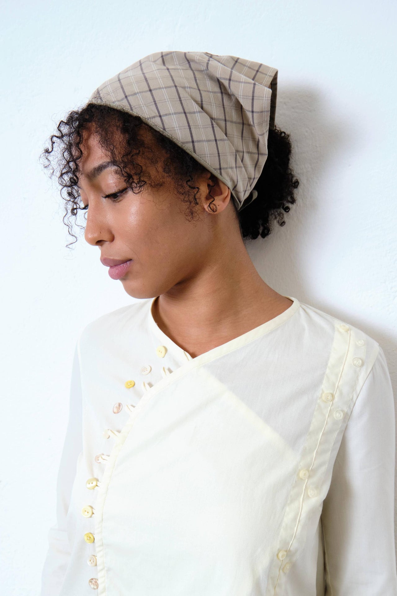 Upcycled Grey Plaid Bandana