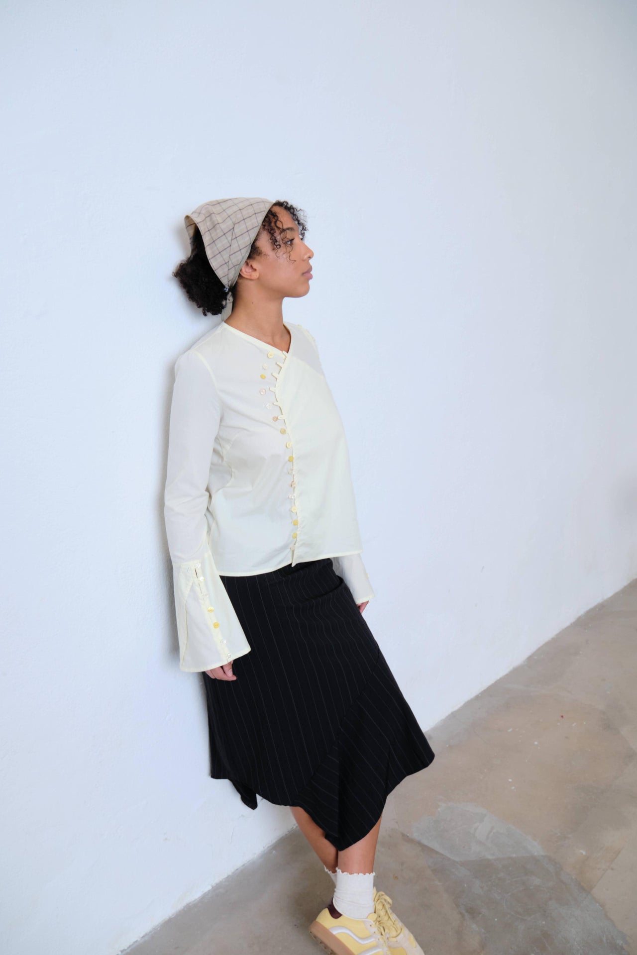 Upcycled Grey Plaid Bandana