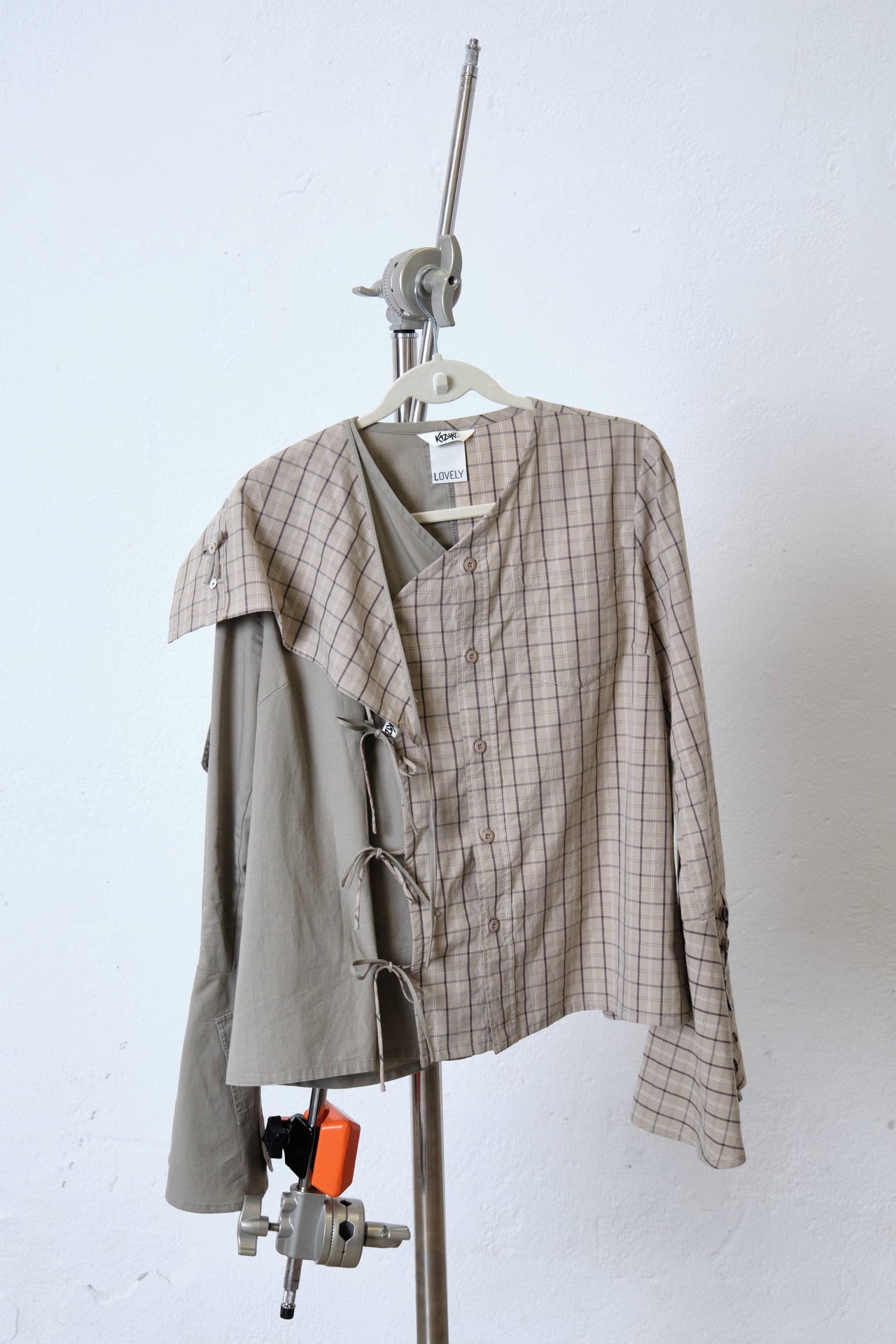 Upcycled Neutral Grey Checks Top (L)
