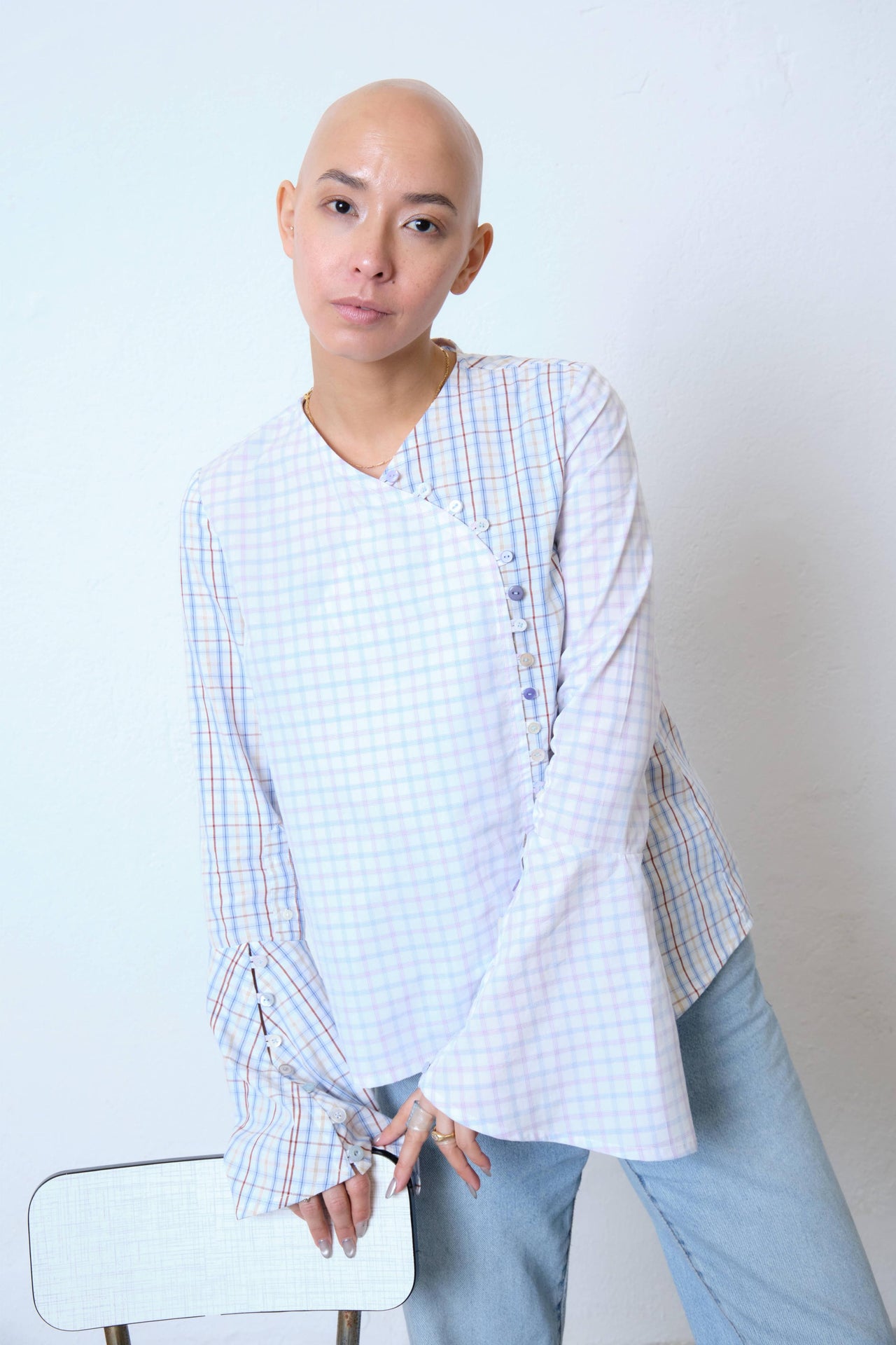 Upcycled Graphcheck Blue Top (S)