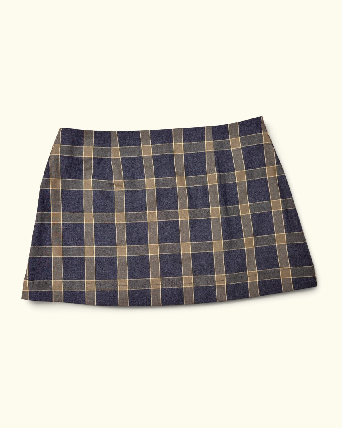 Tartan Tart grey and olive cotton wrap mini skirt by Kazuki, back view